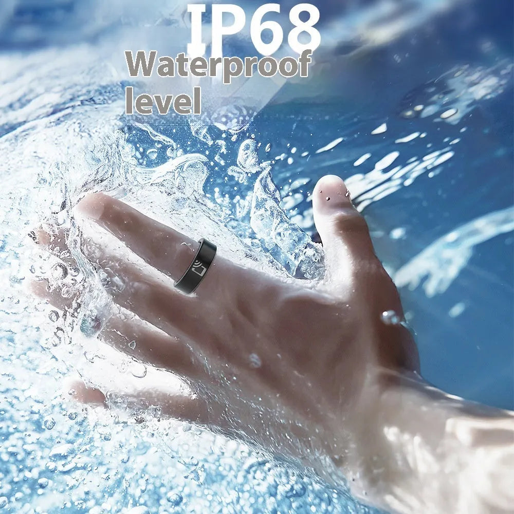 Black ceramic smart ring for heart rate, blood oxygen, and sleep tracking on finger