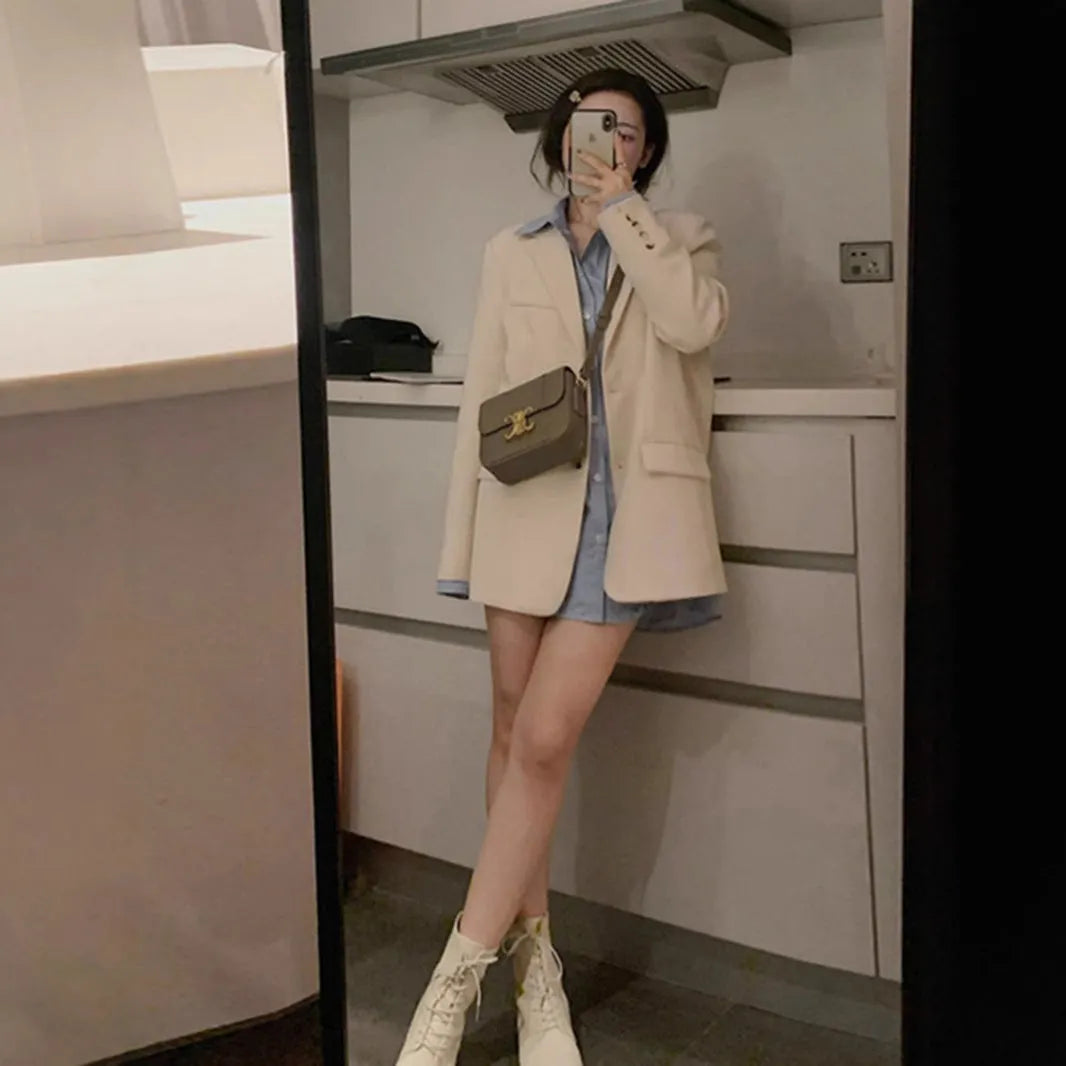 Korean style fried street small suit jacket in high-grade polyester solid colour