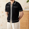 Men's slim-fit short sleeve polo shirt with lapel collar in black or white.