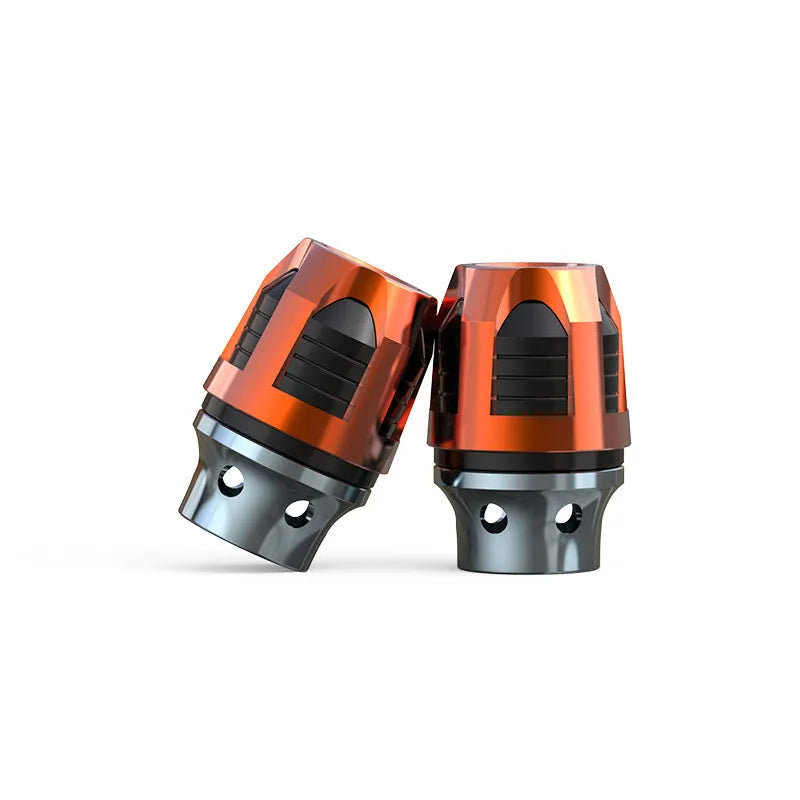 Pair of anodised aluminium fork cups in assorted colours for motorcycle and electric car front axles.
