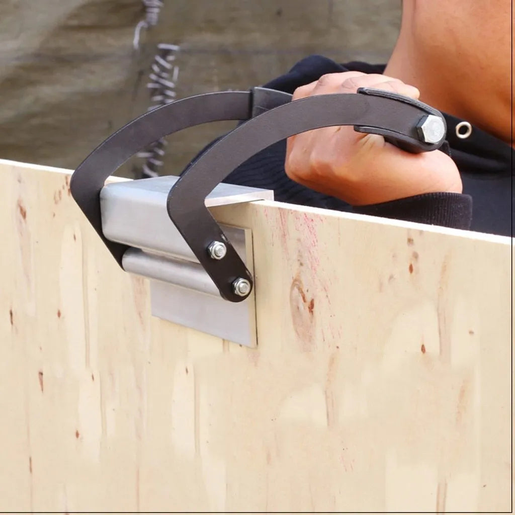 Black forged steel wood handling wrench with a rubber grip, shown with jaws open.