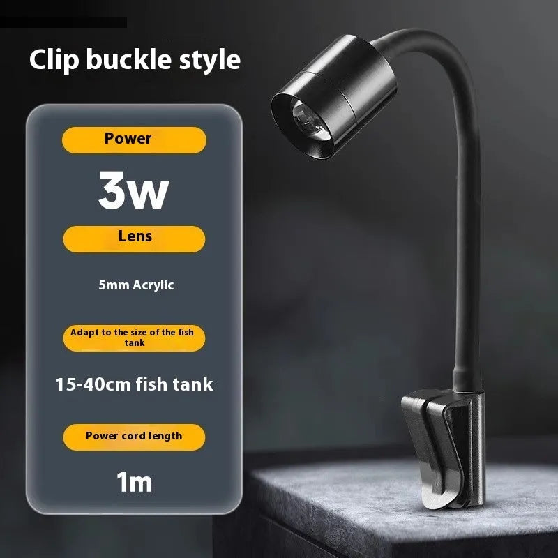 Mini LED fish bowl light with clip-on mount for 15-40cm small aquariums