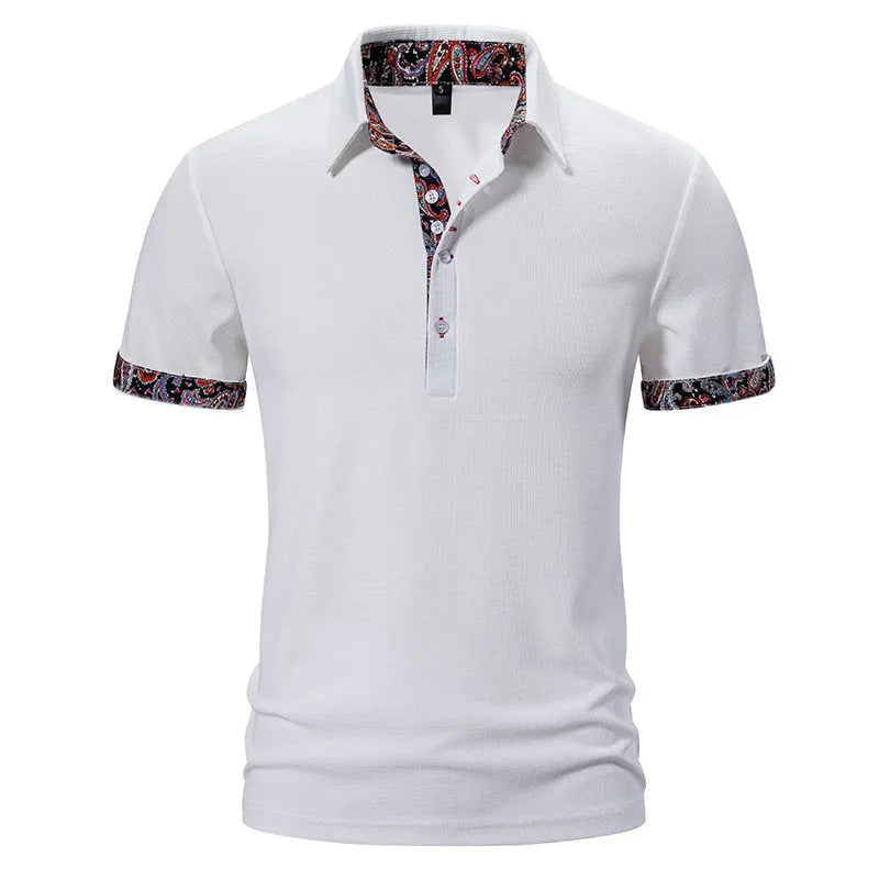 Men's turnover neck polo shirt in cotton blend fabric available in white, black and navy blue colours