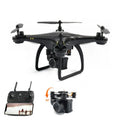 Black 5G GPS quadcopter drone with HD camera and fence guards on a flat surface
