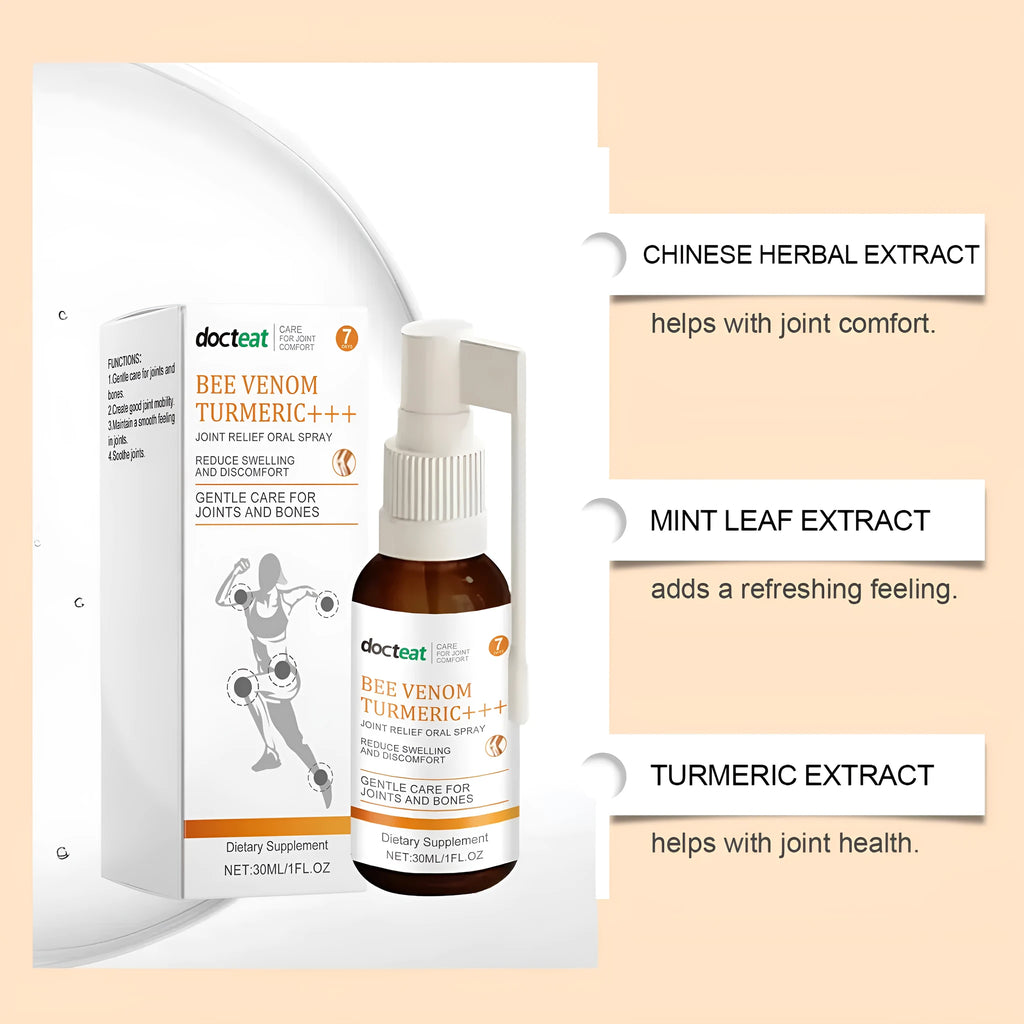 30 ML bottle of herbal joint soothing spray with a spray pump.