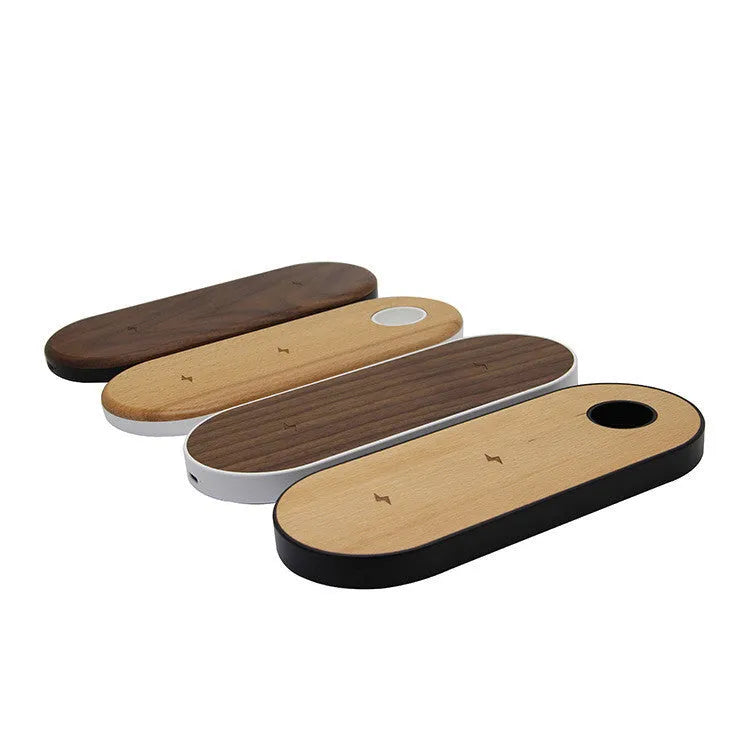 Wooden wireless charging station in bamboo and PC with beech or walnut finish options