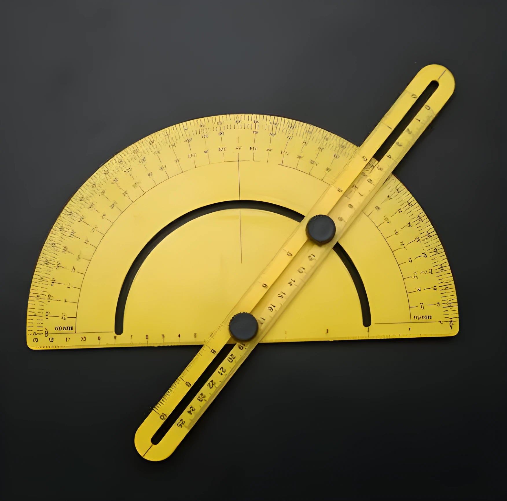 Carpentry angle measuring tool with scale board showing 180-degree measurement markings