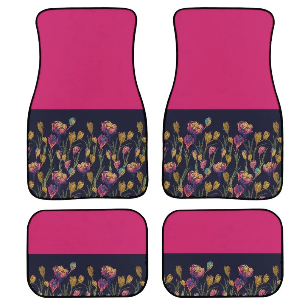 Black printed rubber car floor mats, a four-piece set with a 20mm thick waterproof lining.