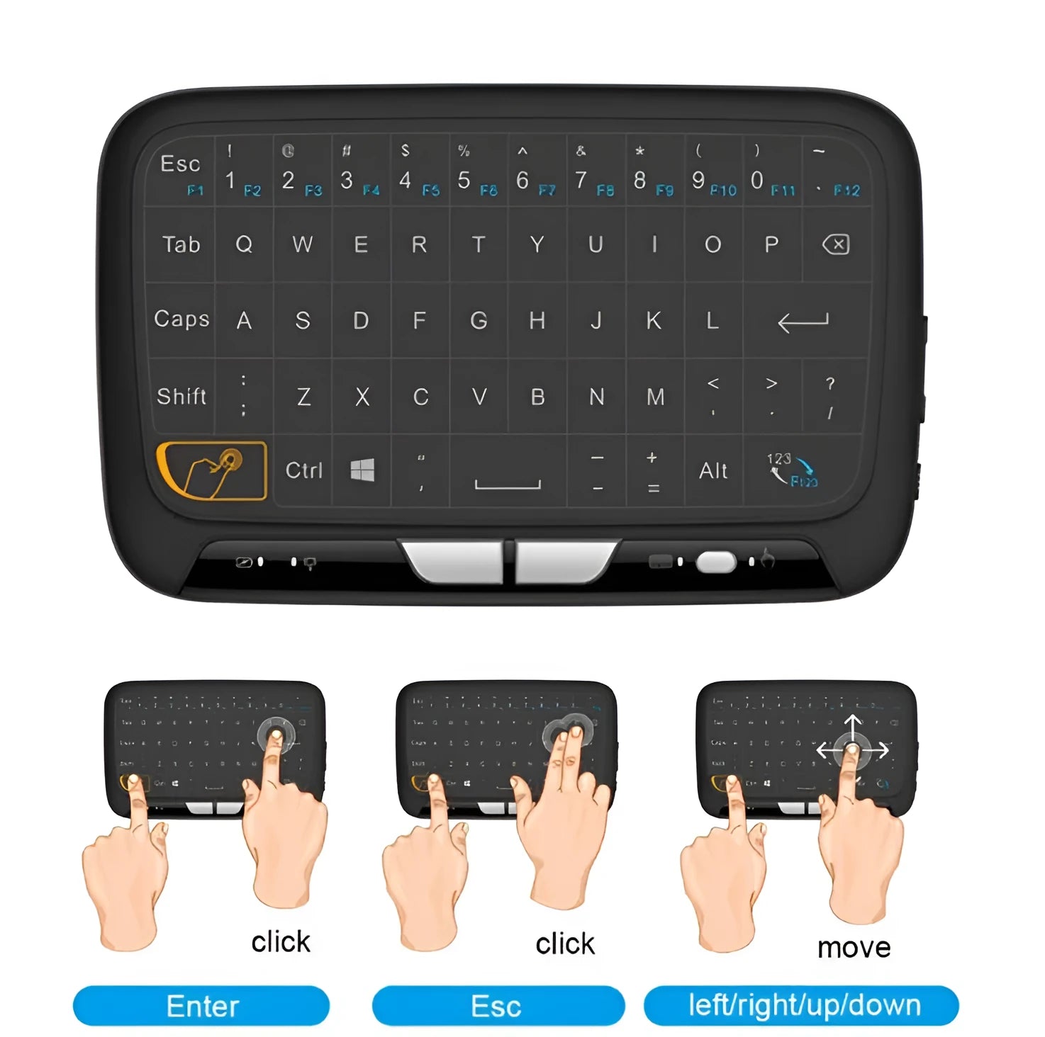 Mini H18 black wireless keyboard with touchpad and USB dongle for Android TV box and notebook