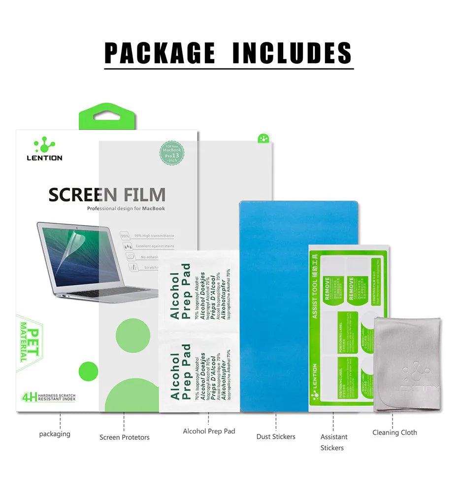 Matte screen protector film for 13-inch MacBook Pro laptop with installation tools