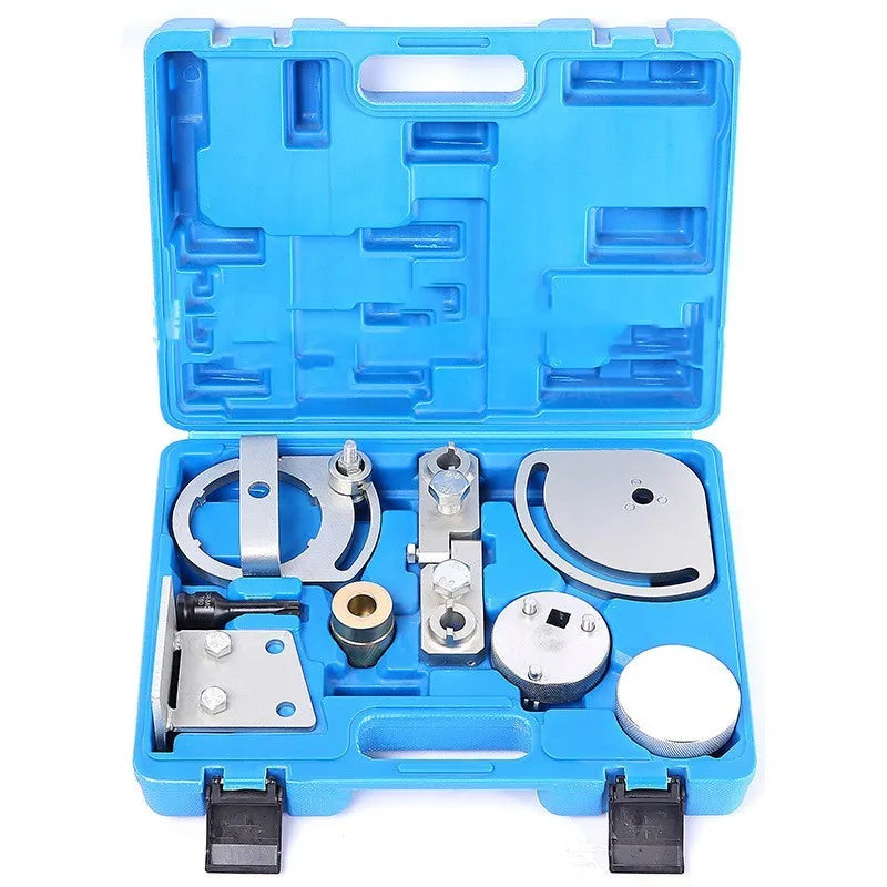 Carbon steel Volvo and Land Rover engine timing tool set with 8 pieces for camshaft alignment.