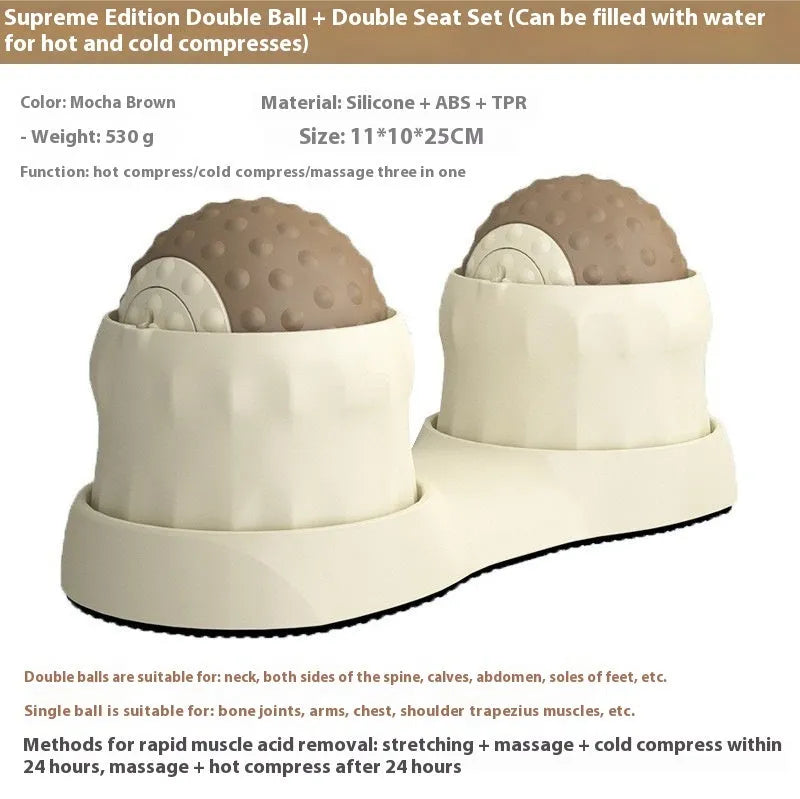 Massage ball set for cold and hot compress therapy in caramel mocha colour with double ball design