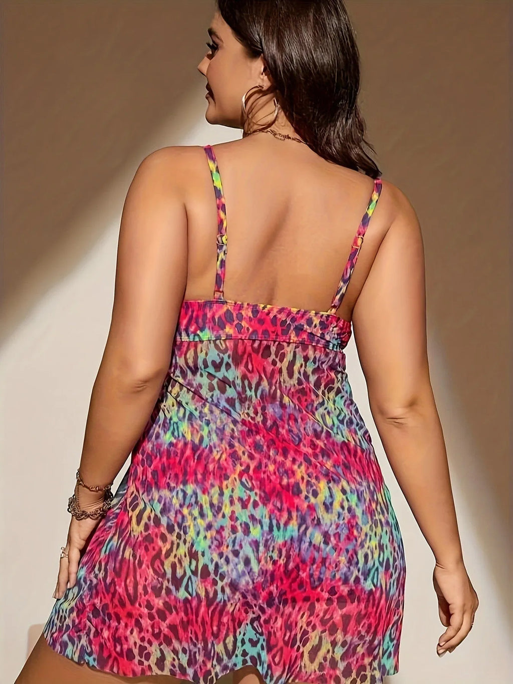 Plus size women's swim bikini set with split skirt design in red, rose red, blue or purple