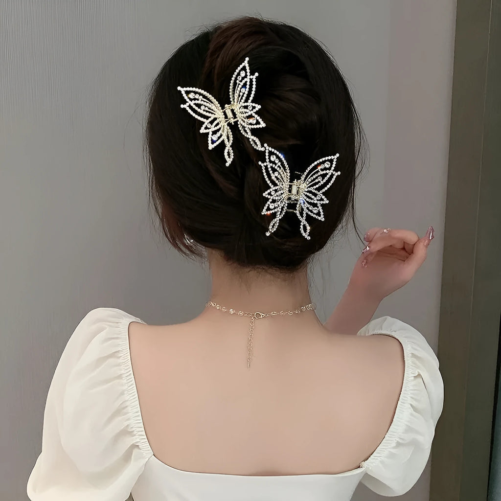 Butterfly design hair clip barrette for women in alloy with electroplated finish