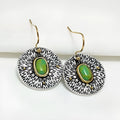 Retro turquoise and antique silver colour separation alloy earrings with electroplated finish