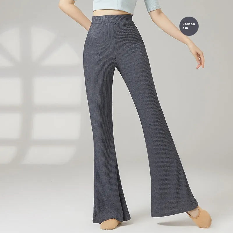 Women's solid colour dance practice trousers in polyester fabric, shown in beige apricot.