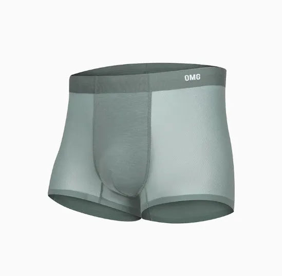 Lightweight seamless men's fitness underwear in black, shown flat, highlighting the antibacterial lining and stretch fabric.