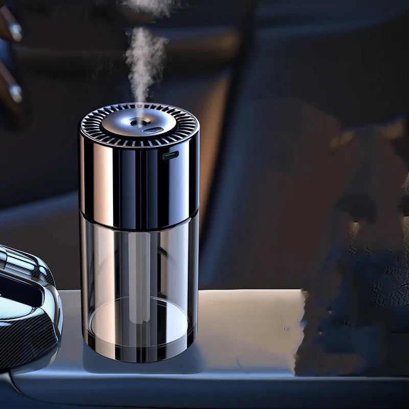 USB-powered AI intelligent spray perfume humidifier with glass seat on desk.