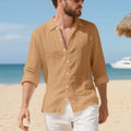Man wearing a loose-fit linen casual shirt in a light blue colour, showcasing the relaxed style.