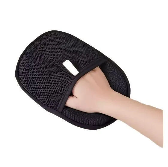 Black pet hair removal glove with silicone bristles for grooming dogs and cats