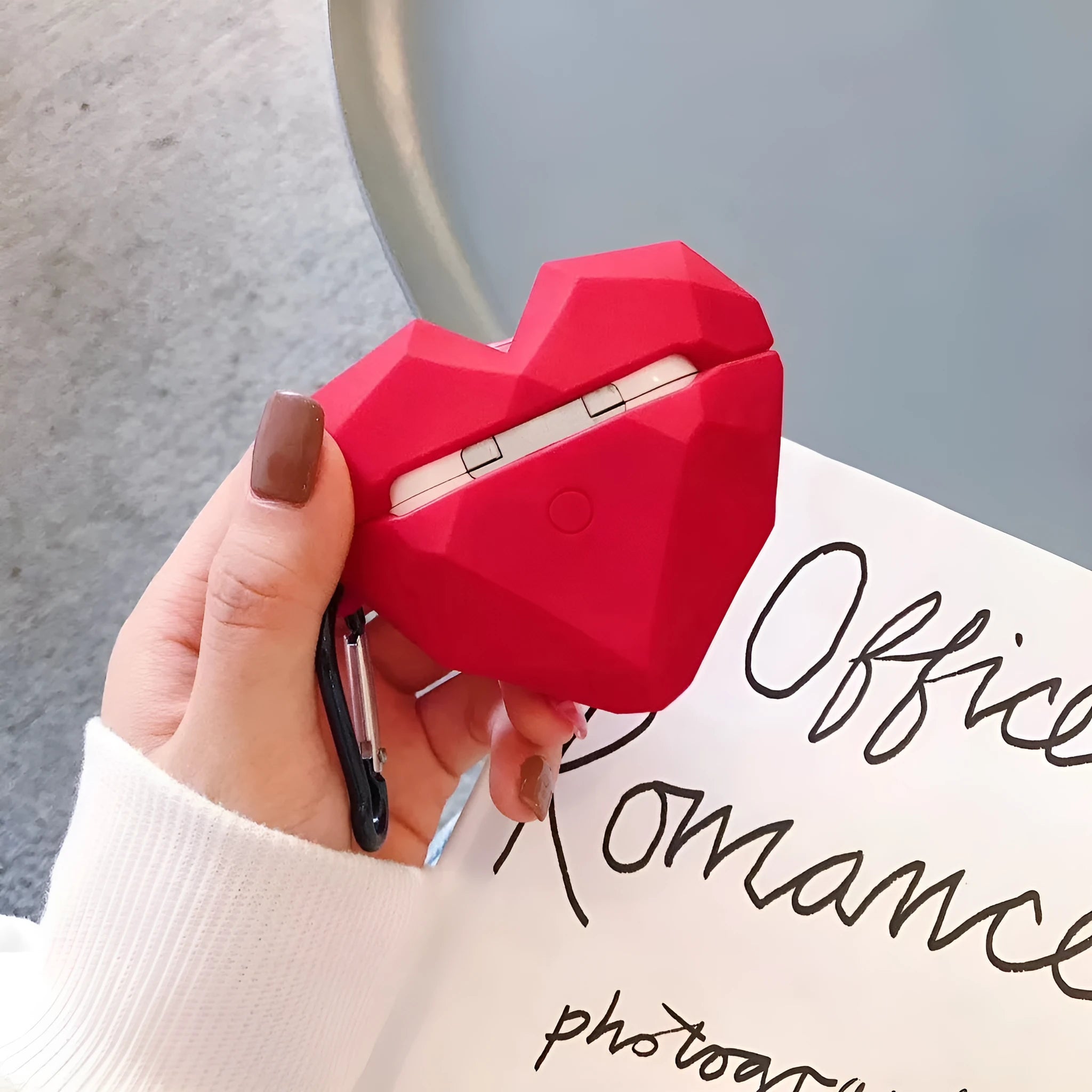 Red diamond love heart design silicone protective case for Apple AirPods wireless headphones