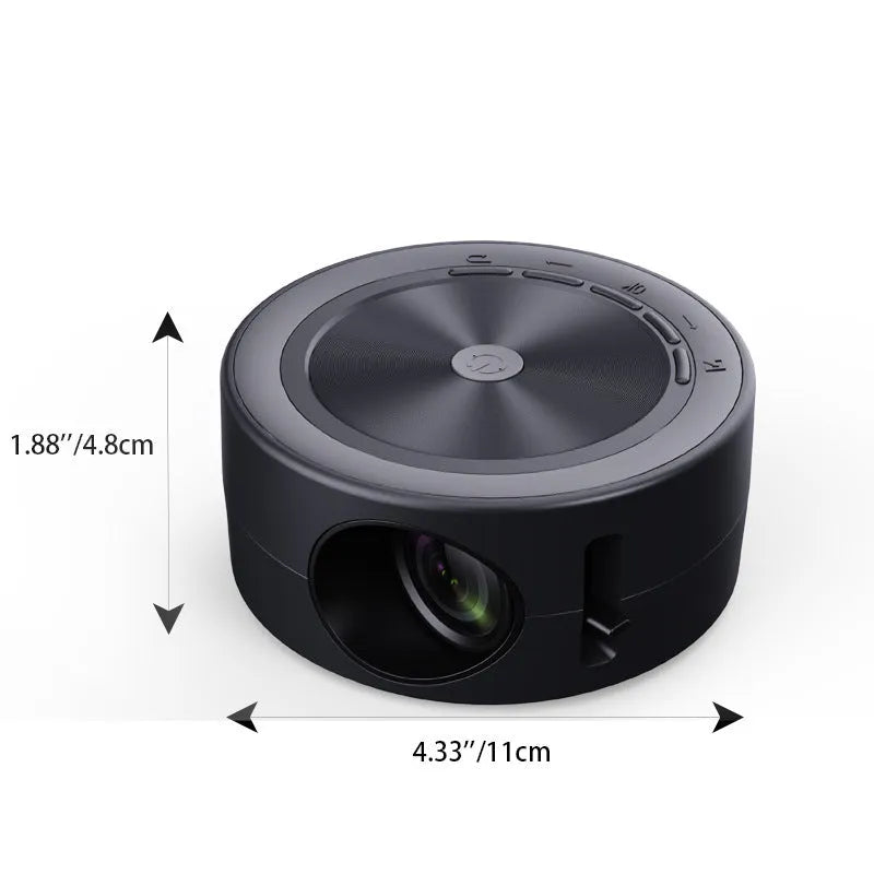 YT200 portable LED projector in black, white, yellow and white, or blue and white colours with remote control