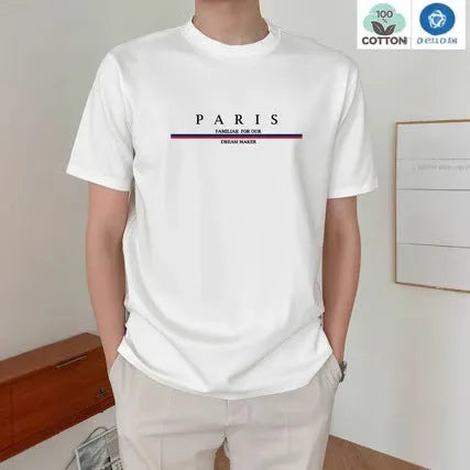 Men's heavy short-sleeved t-shirt with letter print in pure cotton, shown in apricot colour