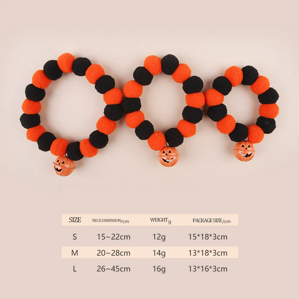 Orange Halloween pumpkin costume collar for cats with adjustable strap in sizes S, M, L.