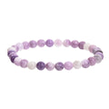 Purple natural stone geometric bead elastic bracelet showing four bead size options