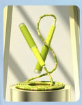 Children's skipping rope with soft bamboo beads in blue, green, pink, or purple colours