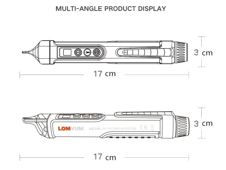 Black intelligent electrical test pencil with display screen and sensor tip for line detection