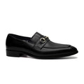 Men's cowhide leather shoes with pointed toe, horseshoe heel, plaid print in black and green options