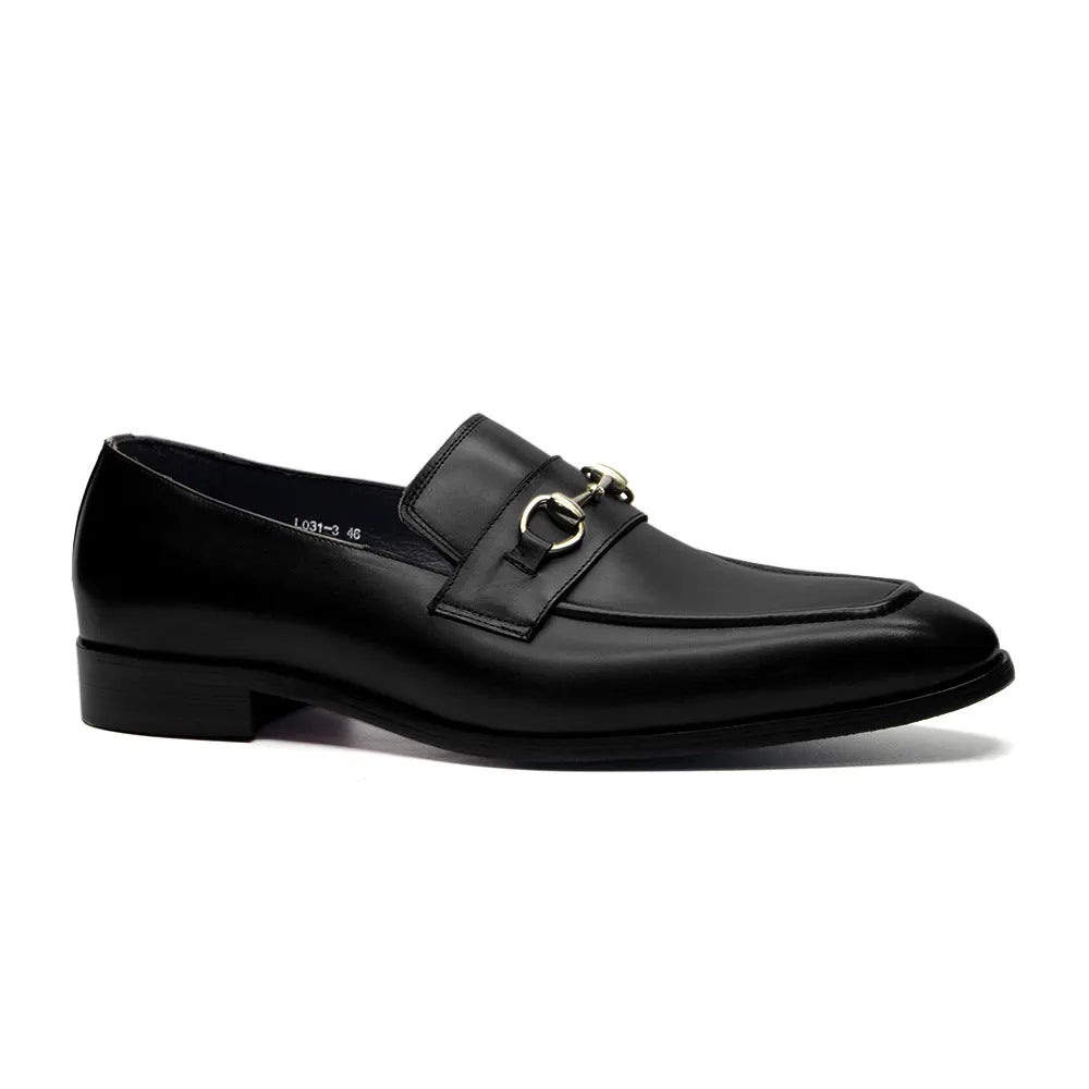 Men's cowhide leather shoes with pointed toe, horseshoe heel, plaid print in black and green options