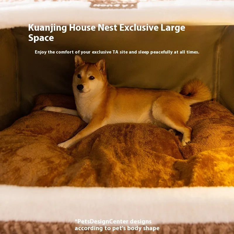 Brown bear-shaped enclosed dog kennel with a curved roof and removable plush interior.