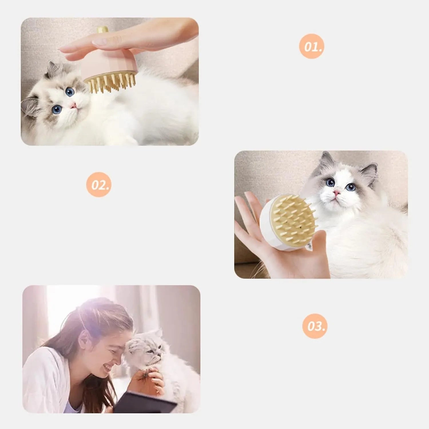 Green pink or white pet bath massage brush with soft silicone bristles and drain holes for dog and cat washing