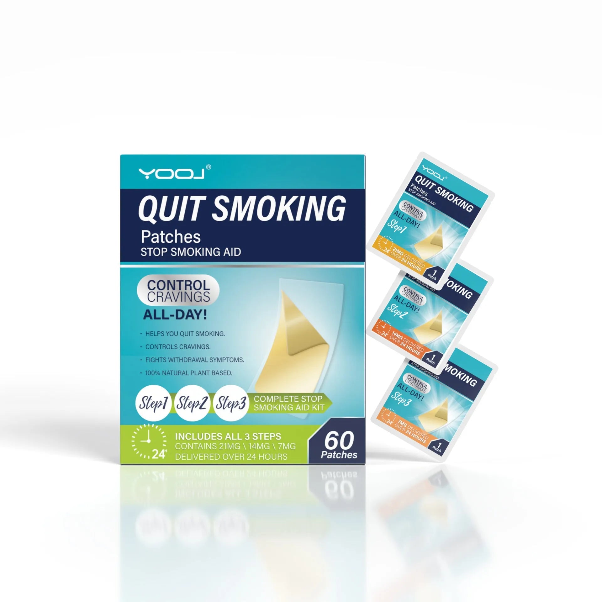 Box of 30 plant extract nicotine patches for smoking cessation with universal skin type compatibility