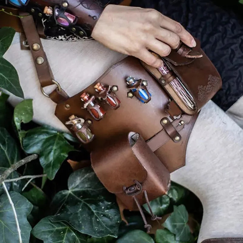Retro chic unisex PU waist bag medicine pouch for outdoor sports in light brown colour
