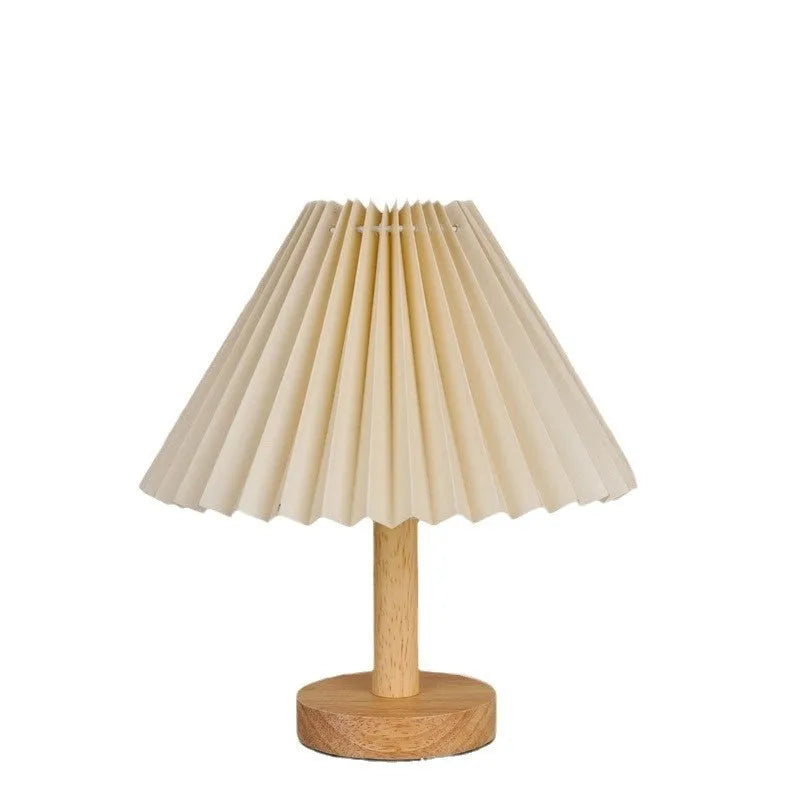Vintage pleated umbrella shaped remote control bedside lamp in pure white colour with USB power cable