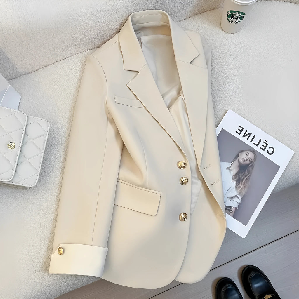 Women's Korean style loose fit coat for commuting in milky white colour