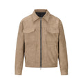 Thickened slim-fit zipper jacket coat in camel colour shown on a model, featuring big pockets.