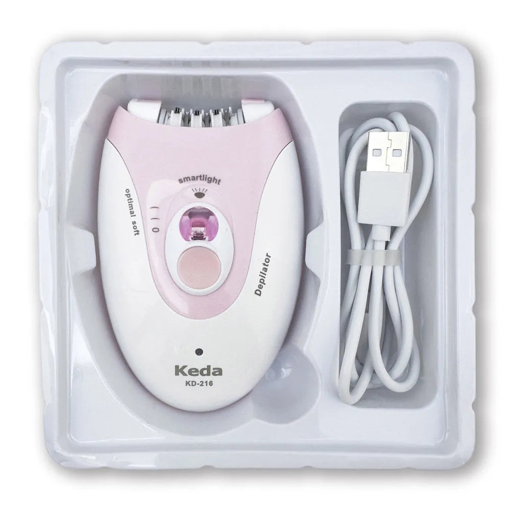 KEDA-216 colour USB electric hair removal device with cleaning brush and charger