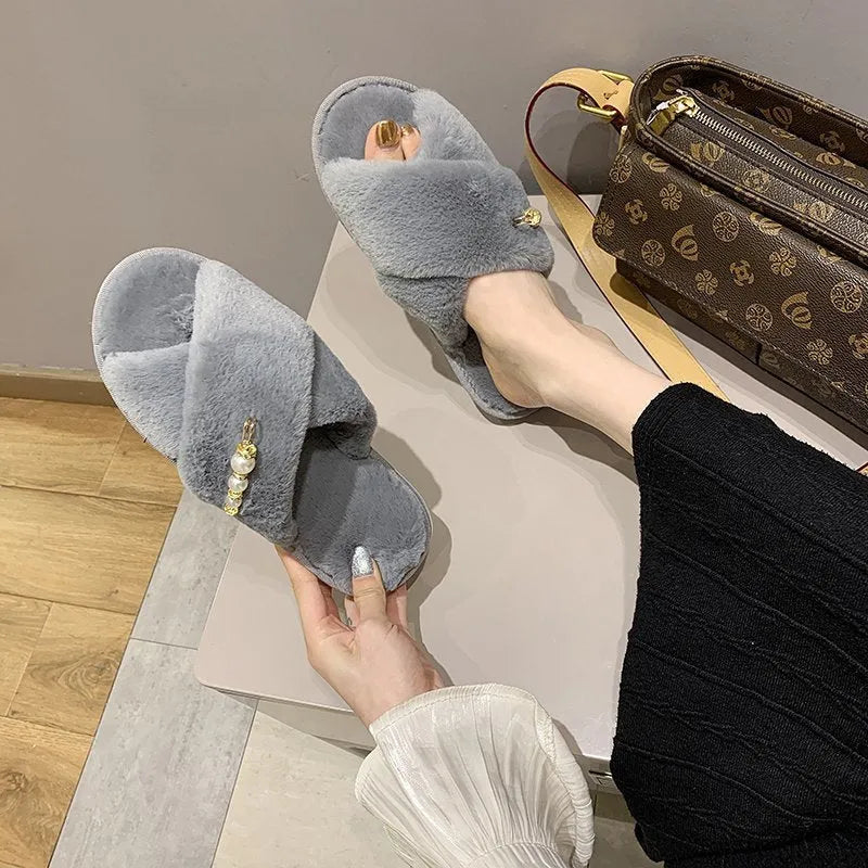 New cross cotton slippers with flocked upper and rubber sole, available in multiple colours for home use