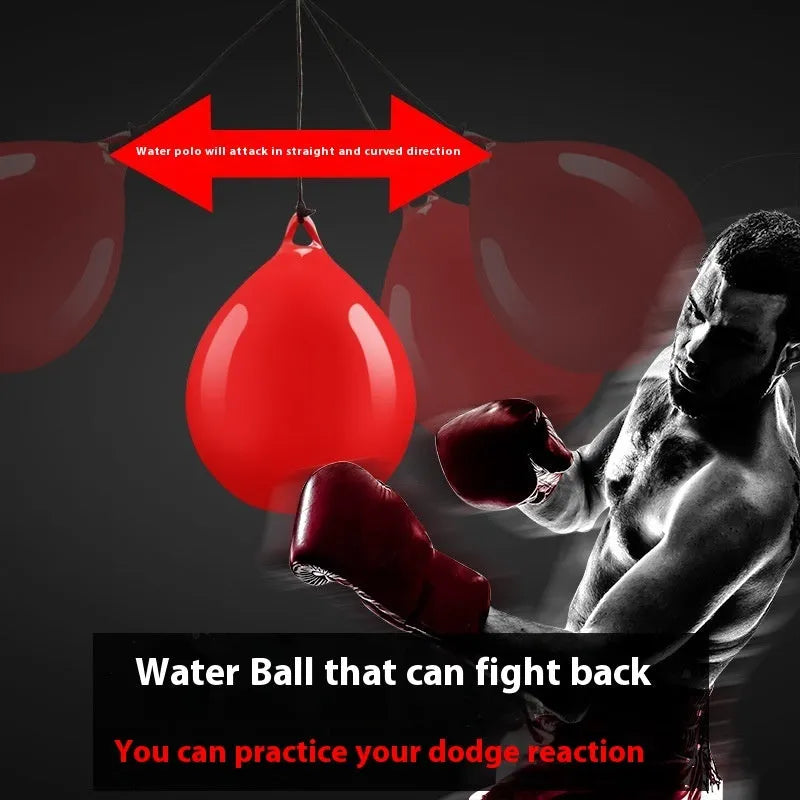 Red PVC water filled boxing reaction ball with hook rope for speed training
