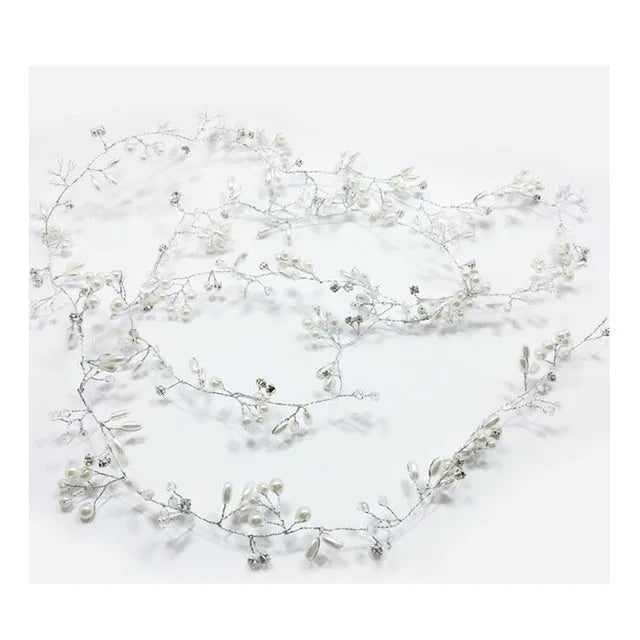 Bride's crystal pearl wedding hair band accessory in silver, gold, and rose gold colours with wired construction