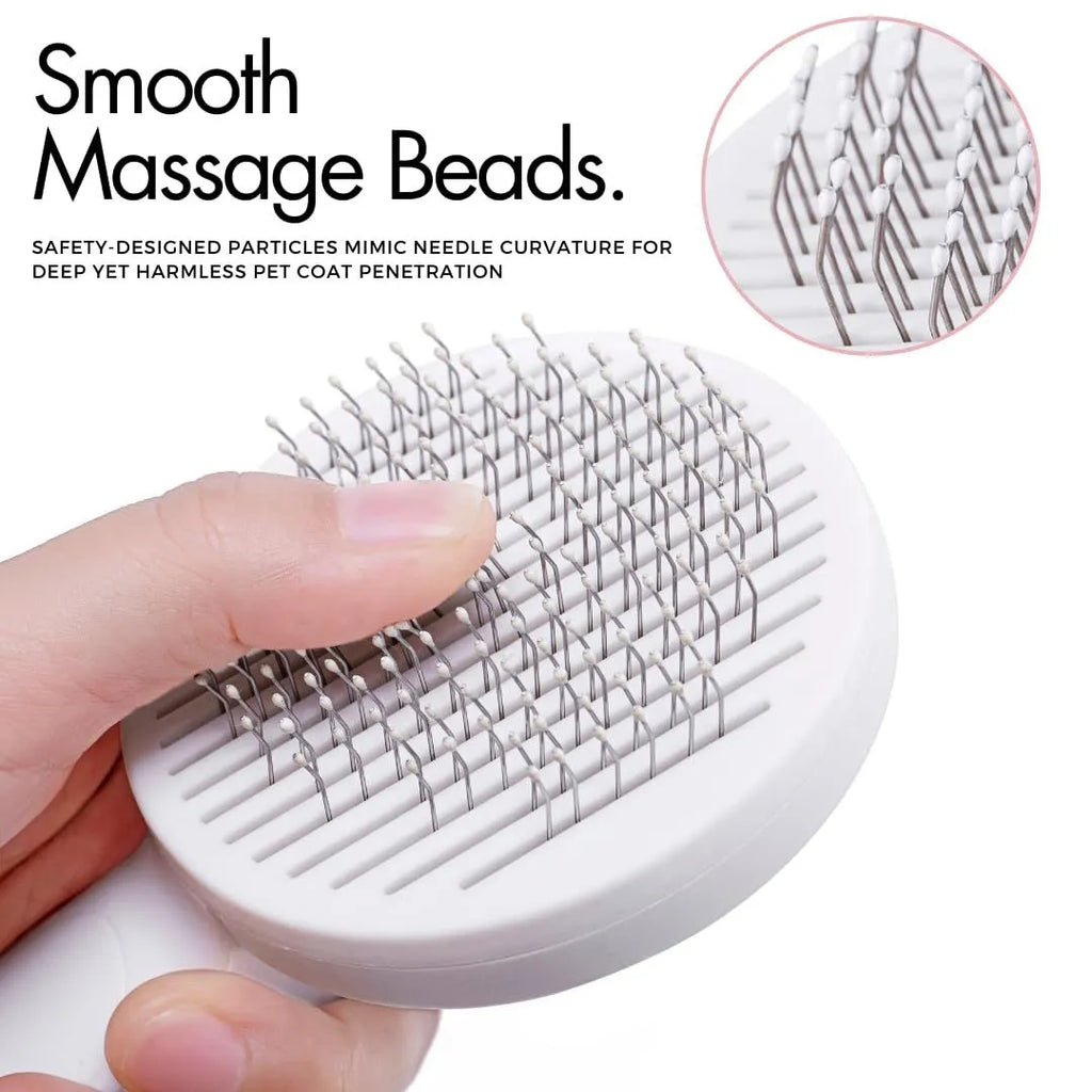 Blue self-cleaning slicker brush for dogs and cats with ergonomic rubber handle