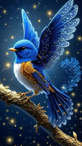 Handmade Blue Bird rhinestone diamond painting kit measuring 60x100cm with internal framework