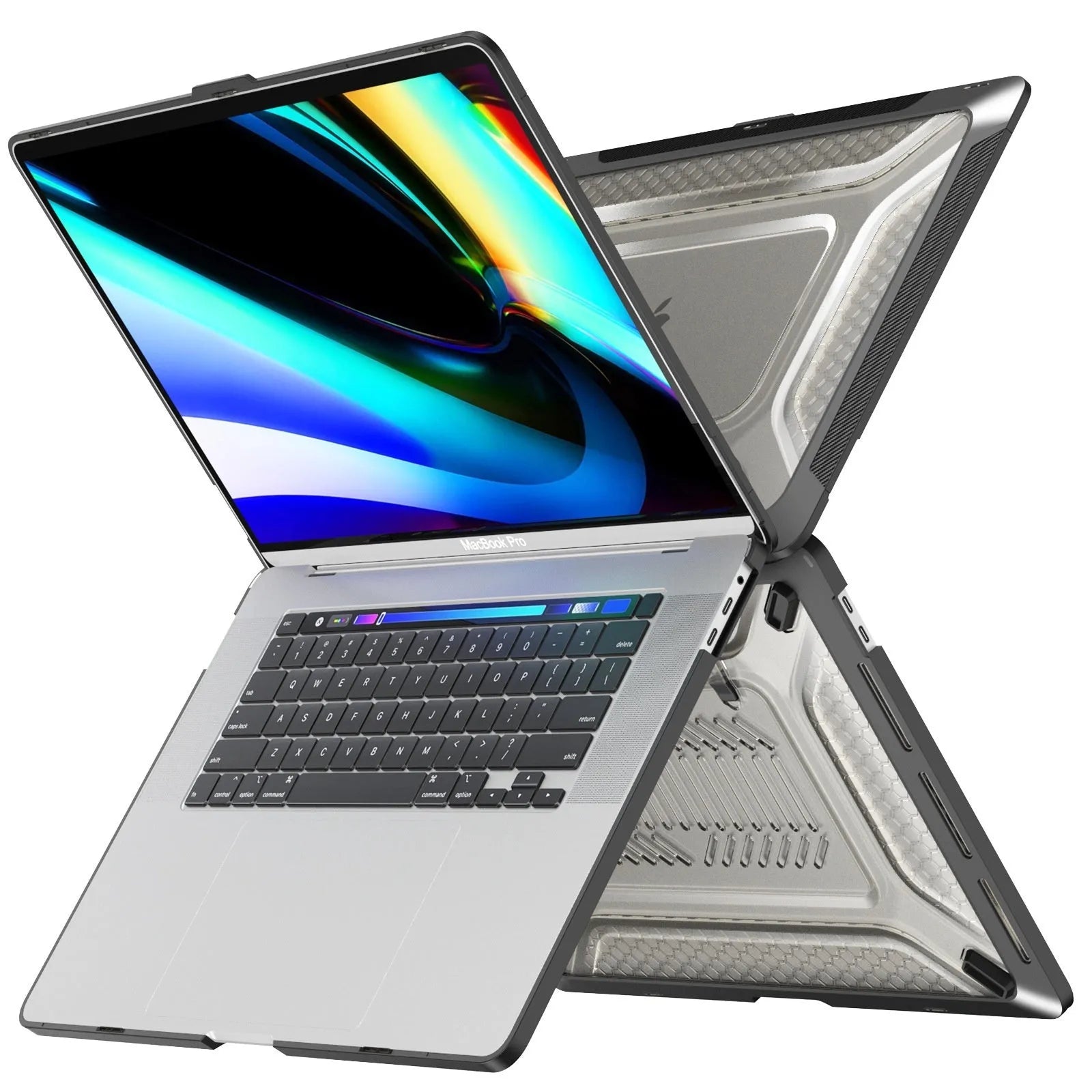 MacBook protective shell case in cold black, starry sky grey, elegant apricot and sapphire blue colours