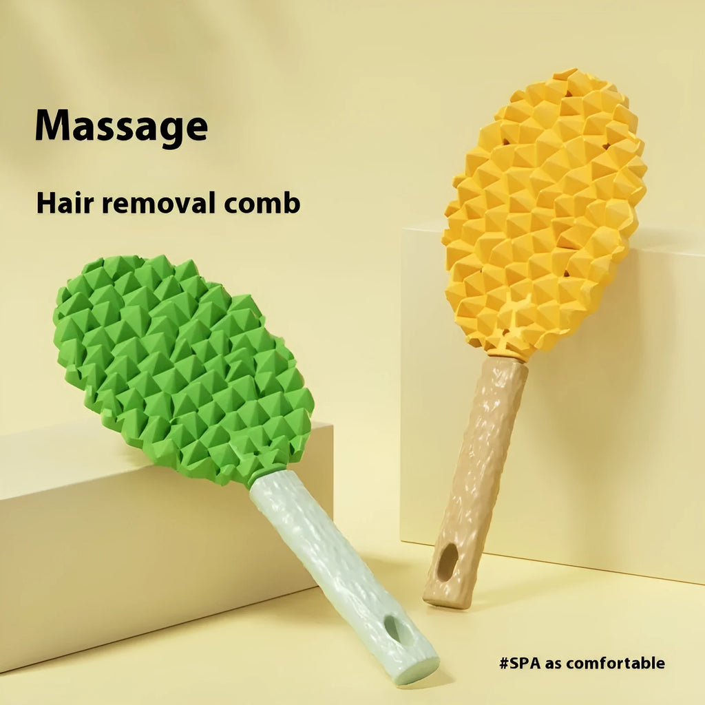 Pet durian massage comb in green TPR for removing float hair, with optional 60ml cat grass spray bottle