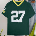Loose fit cotton T-shirt with digital letter print in red or green colours