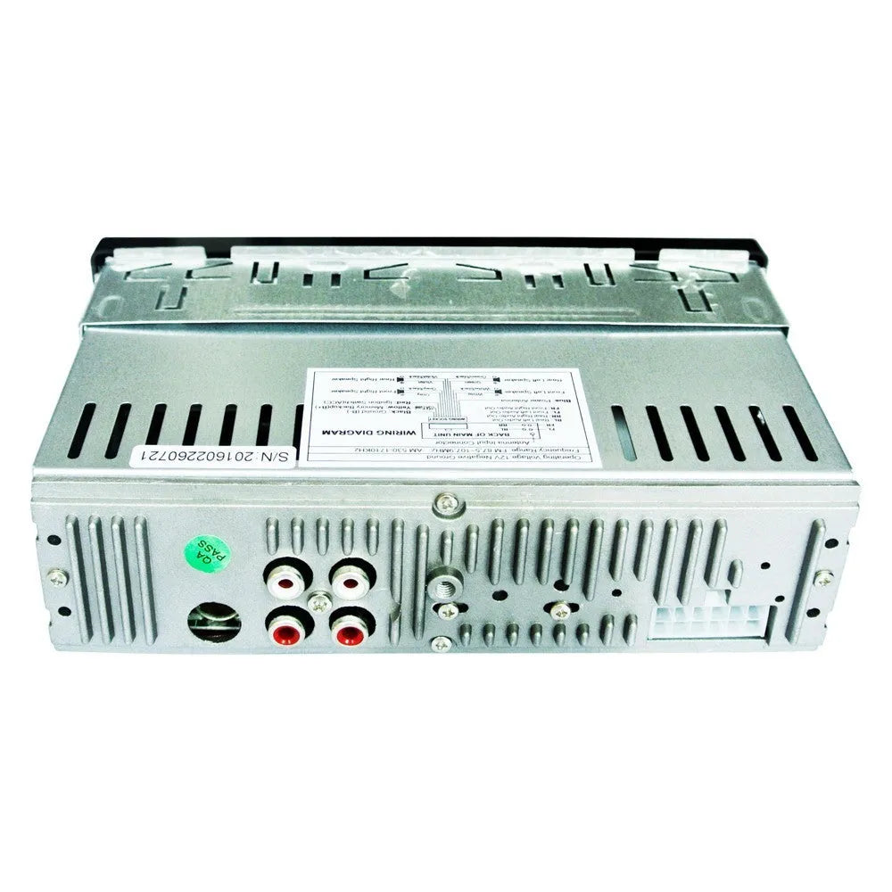 Car stereo receiver with Bluetooth, USB port, SD card slot and auxiliary input for vehicle audio